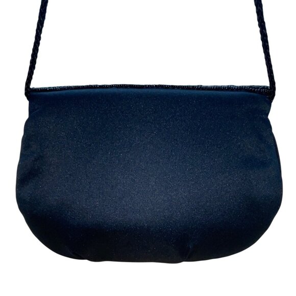 Vintage Black Beaded Satin With Scalloped Flap Design & Long Strap Evening Bag - Picture 4 of 8